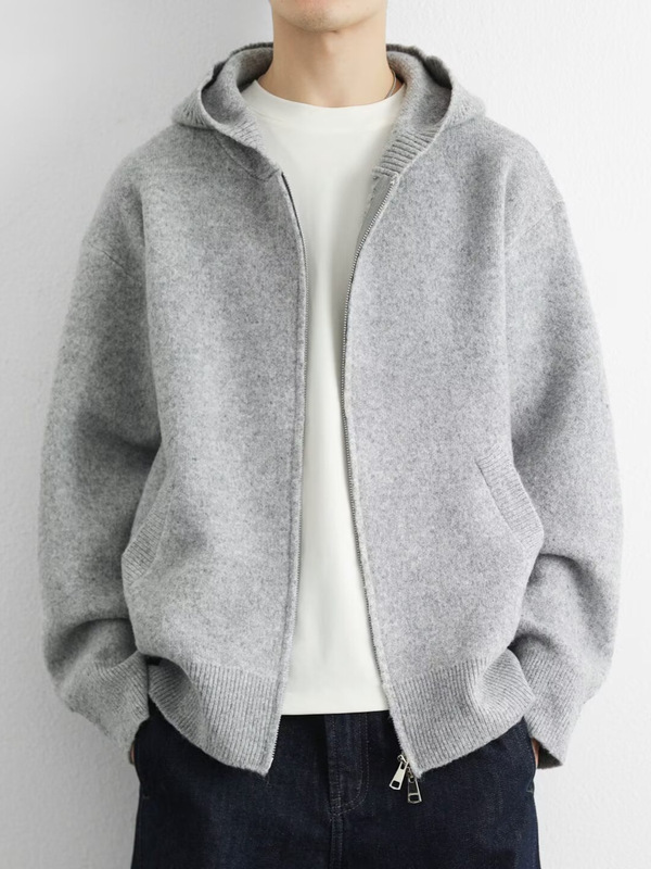 American Retro Ins Style Cardigan Hooded Knitwear Men's Simple Pure Color Knitwear Lazy Versatile Long-Sleeved Jacket