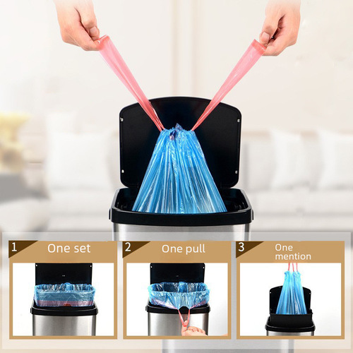Trash bag with drawstring, disposable, thickened, for sorting kitchen waste, automatic closure, hand-held plastic bag