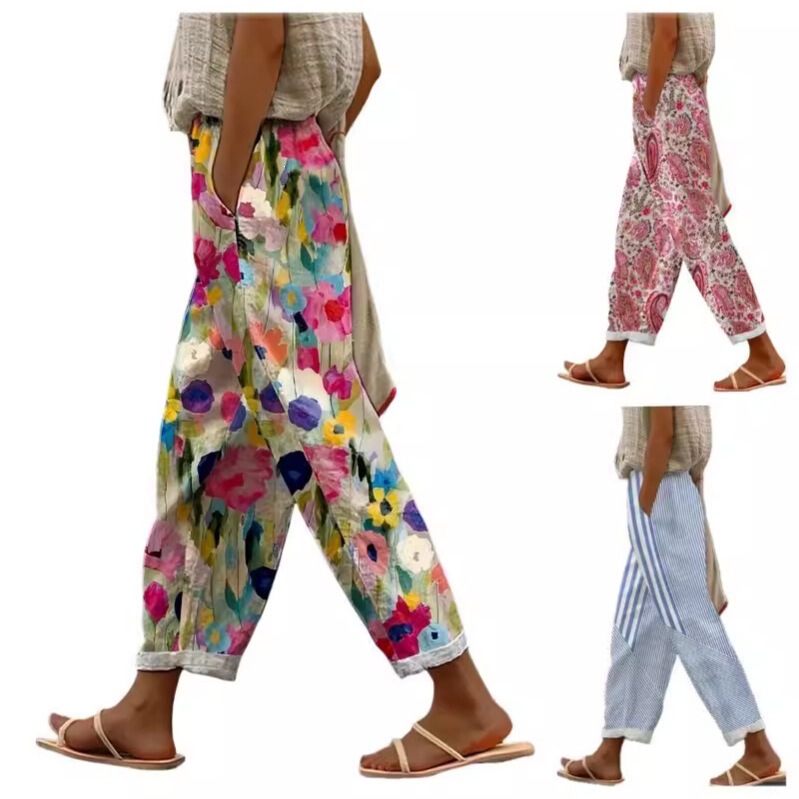 2025 Spring/Summer Cross-Border Amazon AliExpress Women's Fashion European and American Style 3D Printed Straight-Leg Casual Pants for Women 2025 Spring/Summer Cross-Border Amazon AliExpress Women's Fashion European and American Style 3D Printed Straight-Leg Casual Pants for Women