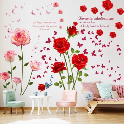 墙贴花朵浪漫玫瑰花温馨浪漫卧室床头贴衣柜贴电视墙装饰墙贴自粘|ru