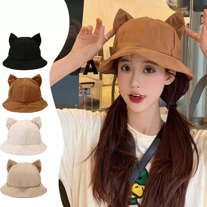 女の子用春夏日よけ帽子、かわいい猫耳、多用途の薄い学生漁師帽子、通気性のある盆地帽子、日焼け止め帽子|undefined