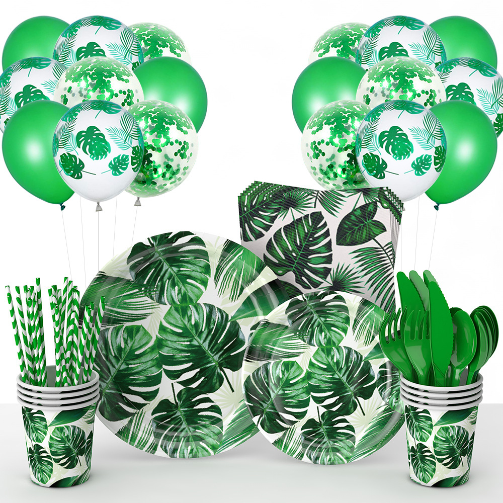 En stock Hawaii decoración del partido arreglo tortuga hoja de papel desechable placa tejido mantel decoración traje