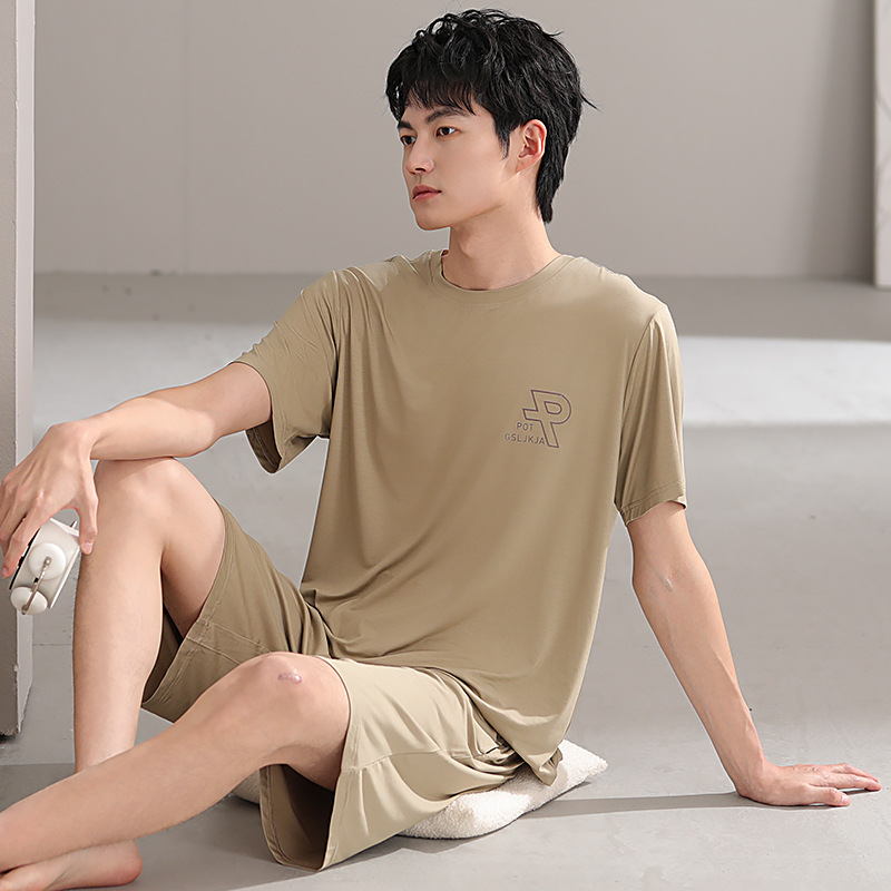 Pijamas de hombre modales, pantalones cortos de mangas cortas de verano, ropa delgada para el hogar juvenil, 2025 nuevo conjunto