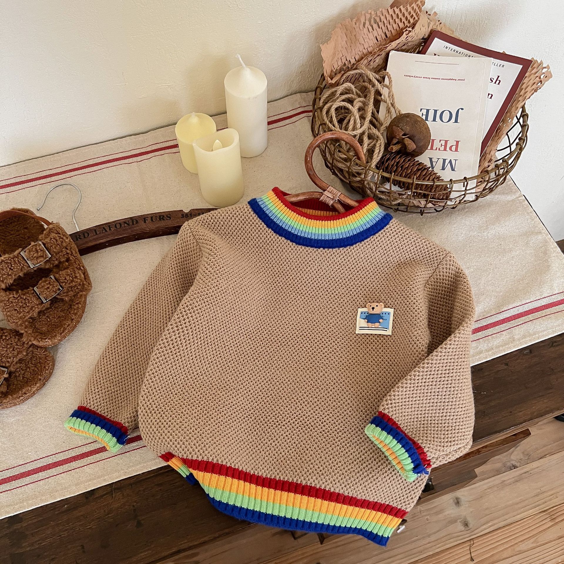 JINYONG Boys Rainbow Cartoon Sweater Cardigan Korean Edition Trendy Baby Knitted Round Neck Outer Wear Children's Coat_voghion.com