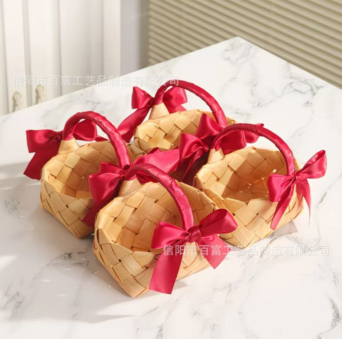 婚房压床摆件结婚提篮手提小篮子早生贵子收纳干果装饰品装饰篮子