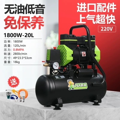 Hurricane 220v Air Compressor Industrial Grade Oil-free Silent Portable Woodworking Air Pump High-pressure Air Pump Air Compressor (Hava kompressorları) - oil-free-1800w-20l-with-solenoid-valve