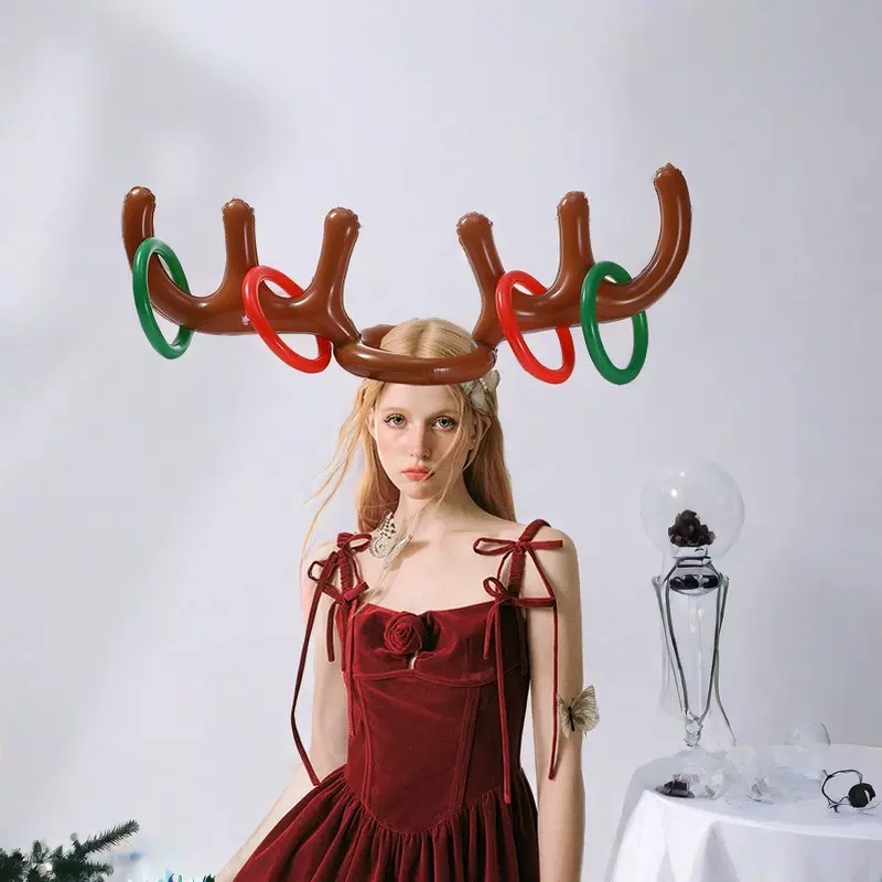 pvc充气玩具 圣诞节派对用品圣诞小帽子充气鹿角发箍充气鹿角套圈