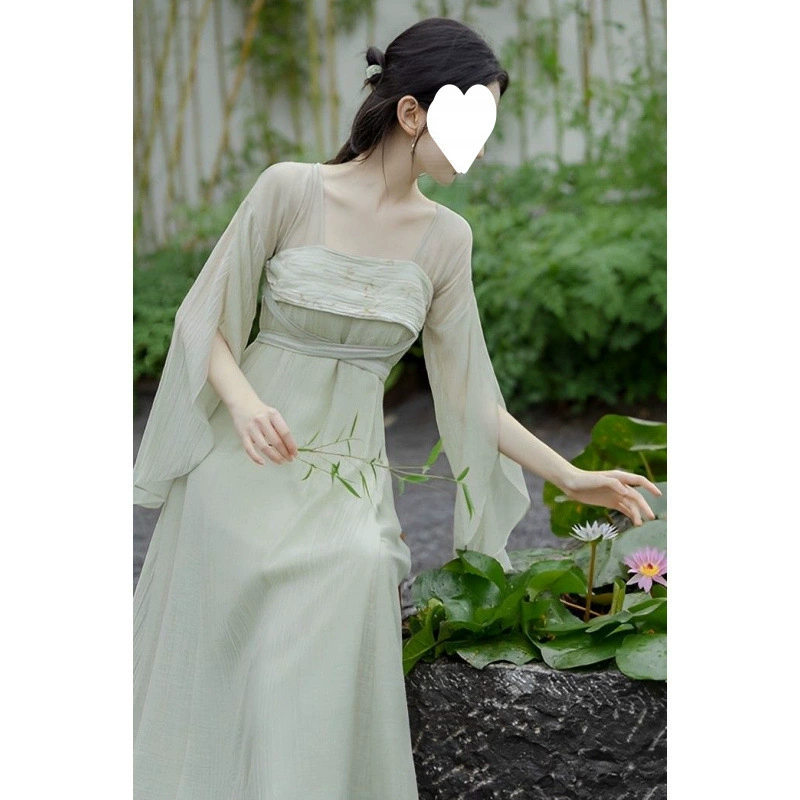 Новое китайское платье в стиле ханьфу, летнее женское национальное платье 2025 года, новый стройнящий костюм.
