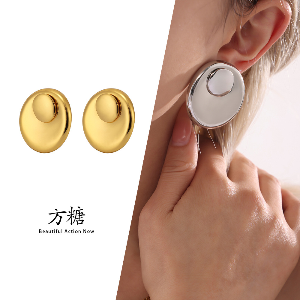 European and American minimalist fashion large round vortex detachable earrings stainless steel geometric polished ring set, cross-border exclusive.