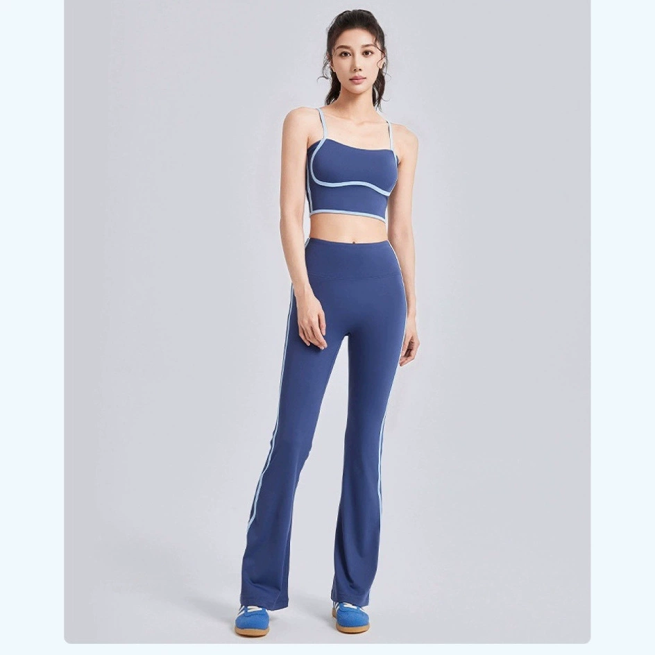 Кросс-граничная OEM-обработка, печать логотипа, персиковый линейный костюм для йоги с бретелями в стиле ALO.