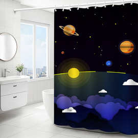 浴帘跨境批发涤纶3d数码印淋浴帘防水浴帘浴室隔断