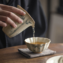 SI6K手绘竹子男主人杯单杯老式复古陶瓷功夫茶具茶杯茶碗礼盒套装