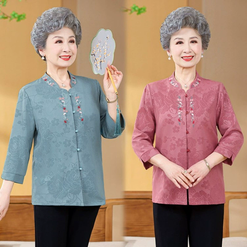 Летняя женская рубашка для пожилых 60-летняя бабушка одежда рубашка