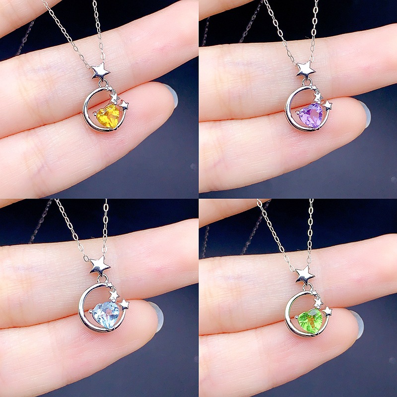 The New S925 Sterling Silver Heart-Shaped Pendant Is Inlaid with Natural Topaz, Citrine, and Other Colored Gemstones, Featuring a Unique and Niche Design