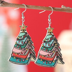国境を越えた新しいクリスマス本クリスマスツリーペンダントイヤリングアクリル教師の日本愛好家耳飾り