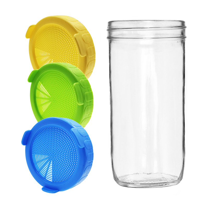 Botón de germinación de plástico PP de grado alimenticio de 86 mm de calibre amplio semillas Mason jar filtro cubierta de germinación de malla