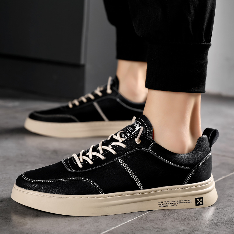 Modas coreanas de moda superfibra de cuero de altura baja sin lazos zapatos casuales de un solo pie de zapatos de skate de la mano ligero