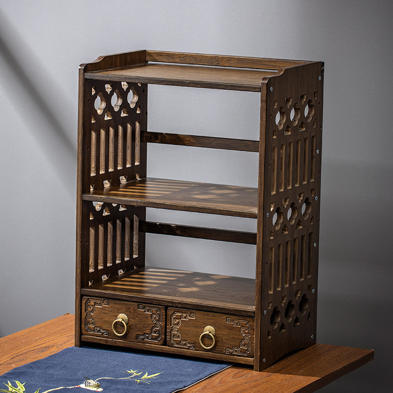 Estante de almacenamiento de escritorio pequeño Duobao Pavilion juego de té pantalla celosía decoración mesa de oficina estante de almacenamiento de té