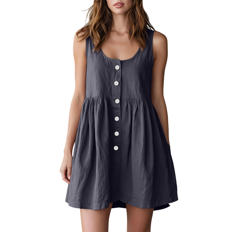 2026 European and American Summer New Women's Cotton and Linen Sleeveless Versatile British Princess A-Line Dress in Stock 2026 European and American Summer New Women's Cotton and Linen Sleeveless Versatile British Princess A-Line Dress in Stock