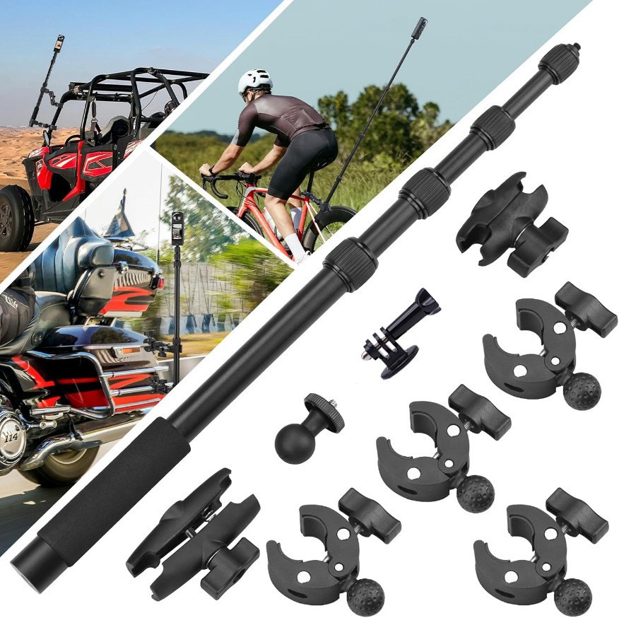 GoProアクションカメラ用バイク固定クリップ、防振、屋外用両頭強力クリップ、ライディング撮影スタンド