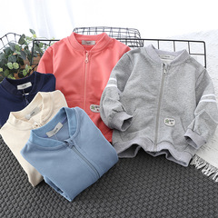 Children's Sweatshirt 2024 Spring Collection Unisex Heavy Cotton Sweatshirt Baby Zip-Up Top Simple Children's Clothing