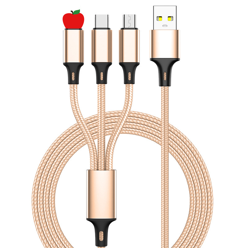 Extended 2 to 3 meters fast charging three-in-one multi-head charging cable suitable for Android and Apple Typec one-to-three data cables