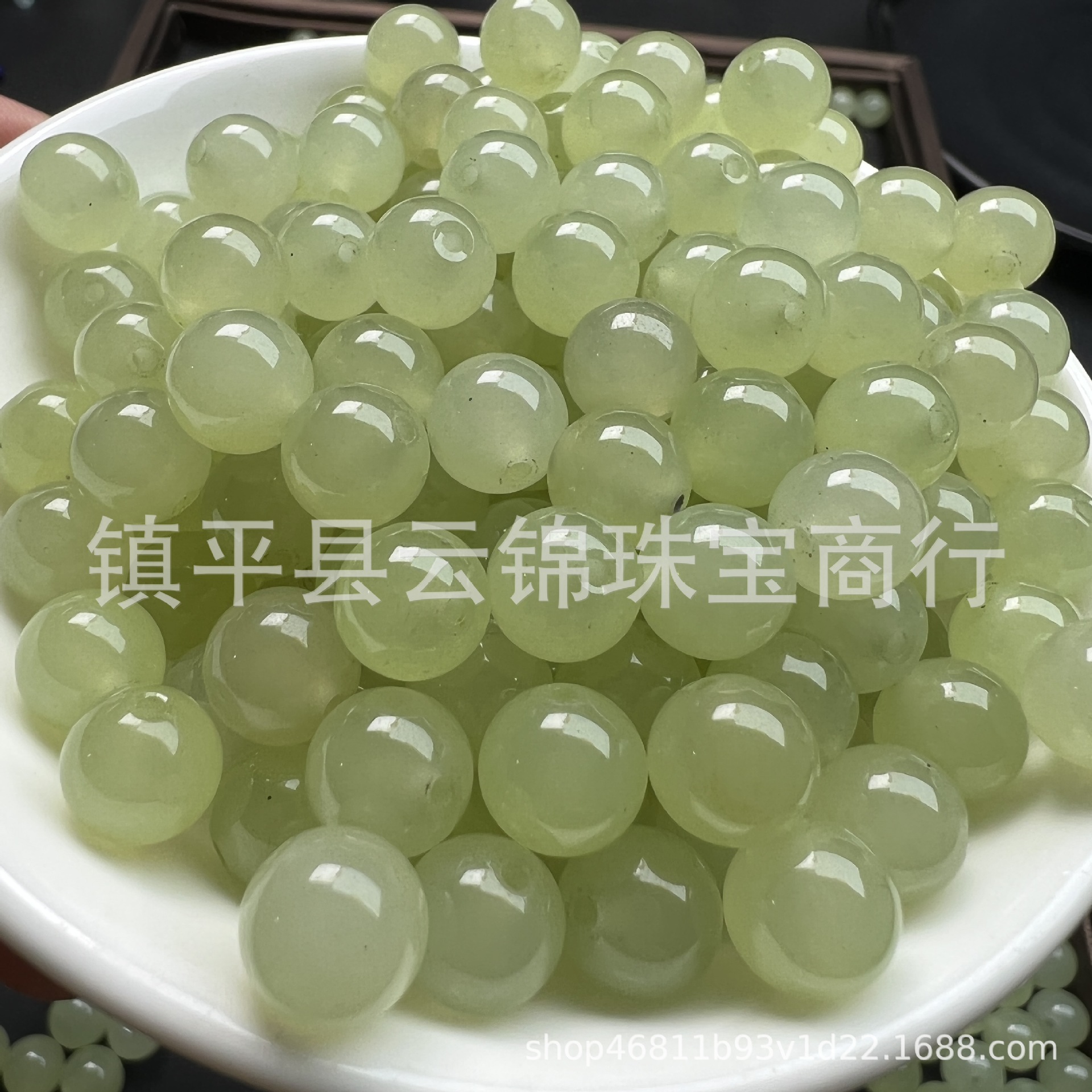 和田玉色黄口8青白色圆珠散珠玉髓批发diy玉石饰品手链项链玉珠批