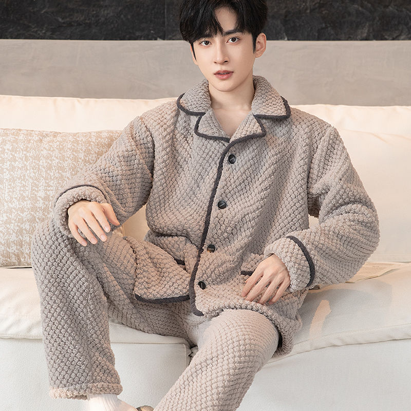 Simple otoño y invierno de hombre coral camisa de pijama de camisa de manga larga larga tamaño grande con camisa de franela cálida ropa de invierno