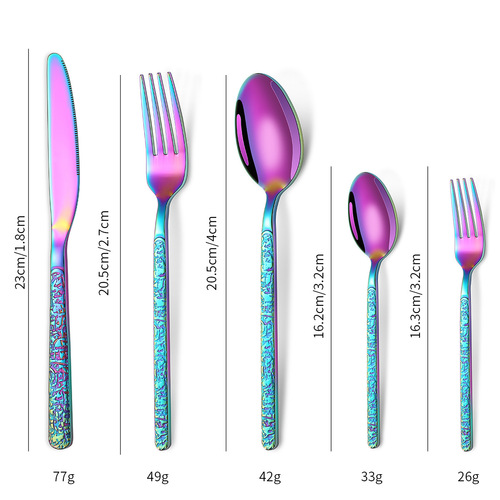 Cross-border stainless steel western tableware stone pattern creative retro relief hotel steak knife fork dessert spoon tableware set
