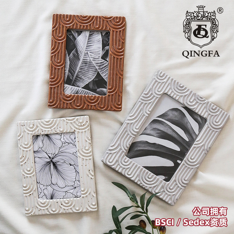 Embossed Ceramic Photo Frame Customization, Model Home Soft Decoration Ornaments, Hanging Nordic Minimalist Rectangular Photo Frame