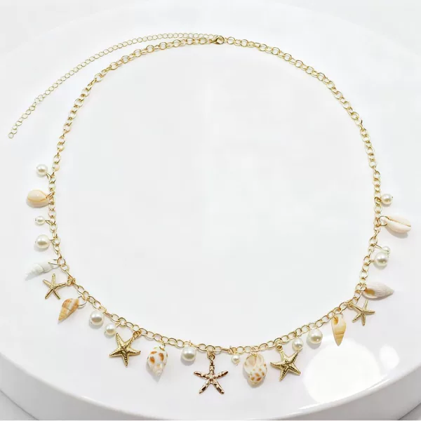 Bohemian Summer Beach Shell Waist Chain Seaside Travel Imitation Pearl Starfish Conch Pendant Body Chain European and American