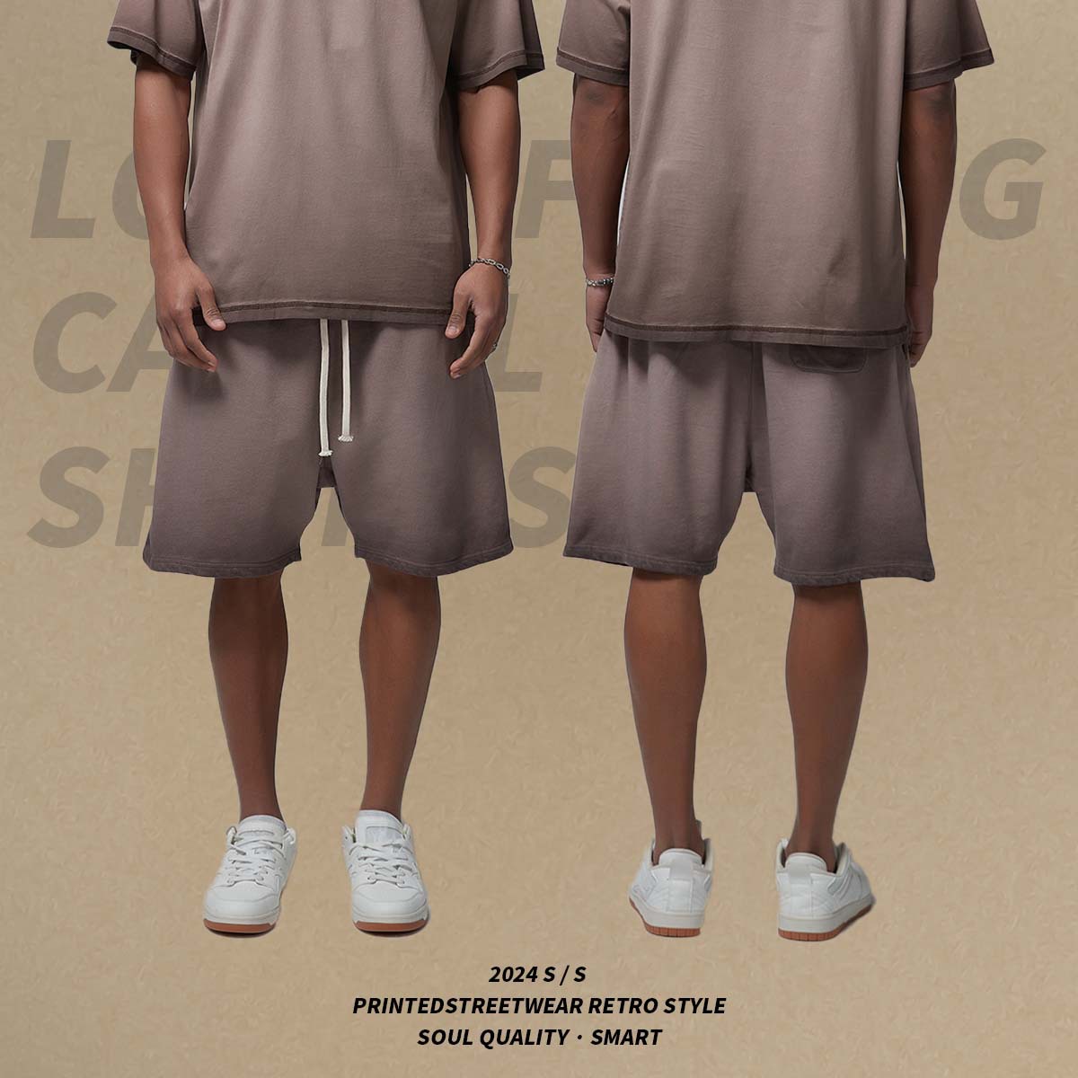 Pantalones cortos de verano para hombre, estilo vintage, delgados, con efecto desgastado, teñidos con cera, retro, de cinco puntos. image 3