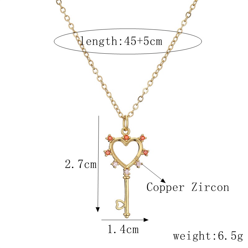 Fashion Key Copper Plating Hollow Out Inlay Zircon Pendant Necklace 1 Piece