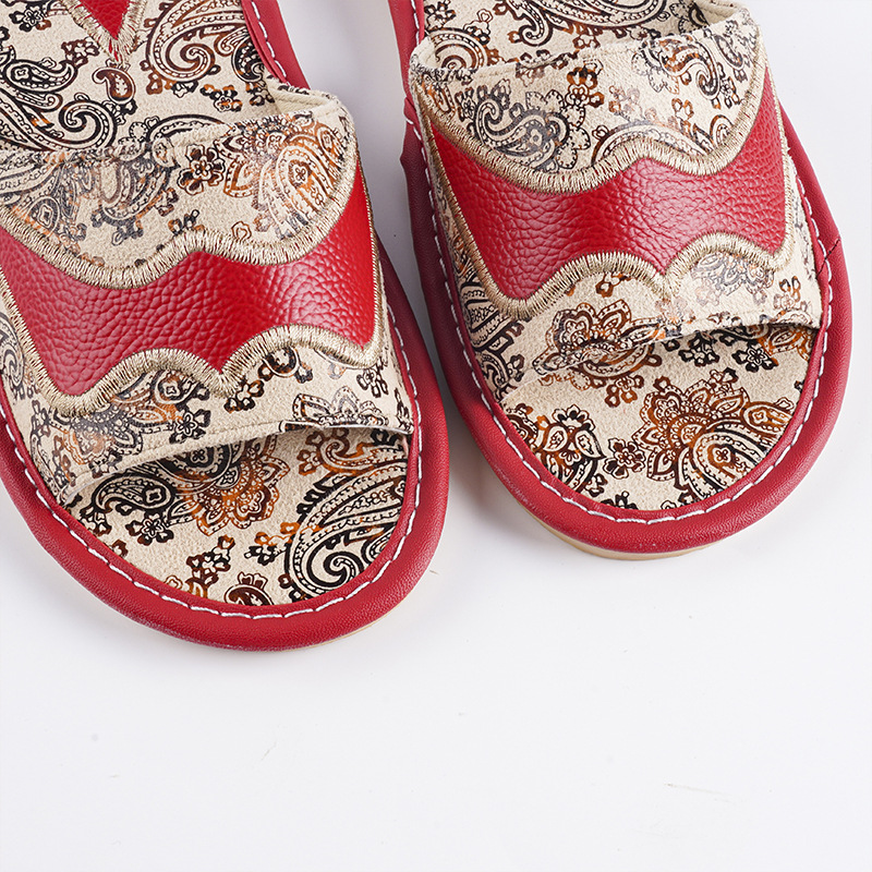 Retro leather summer non-slip ethnic slippers