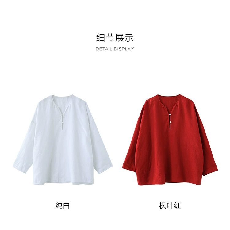 2024 Новый осенний 100% льняный V-образный вырез тонкий и легкий повседневный расслабляющий большой профиль с длинными рукавами блузка
