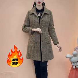 妈妈装冬装中长款外套新款时尚加棉保暖棉衣中年女装冬季毛呢大衣