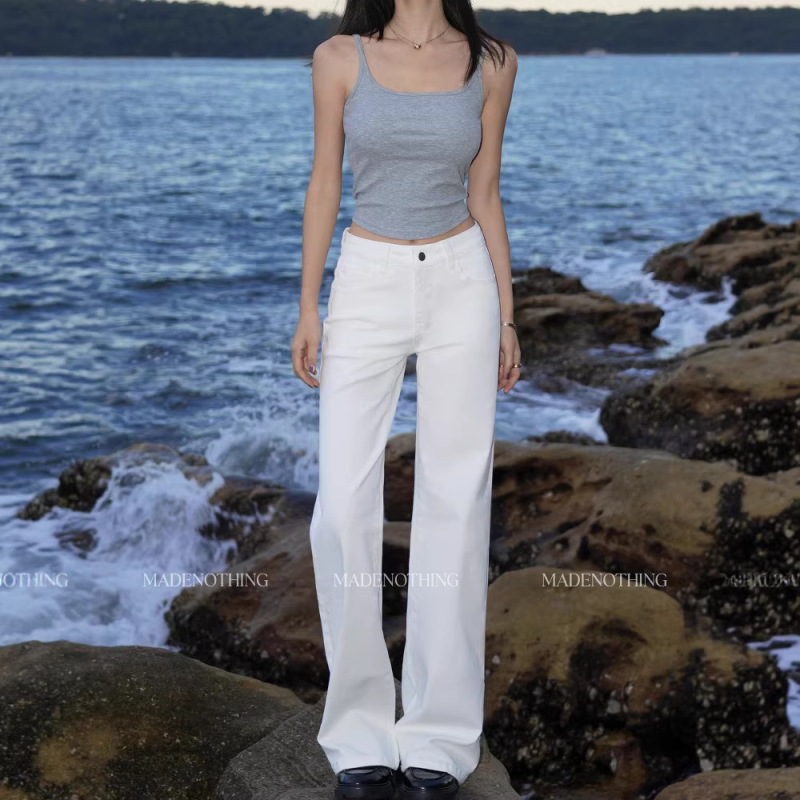 Slim-Fit 05Ing Straight-Leg Jeans for Women in White Th0Made Classic Mid-Low Waist Ai Stretch Mrtrnosght