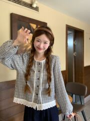 早秋2025年新款女装上衣法式气质百搭休闲显瘦慵懒风长袖格纹衬衫