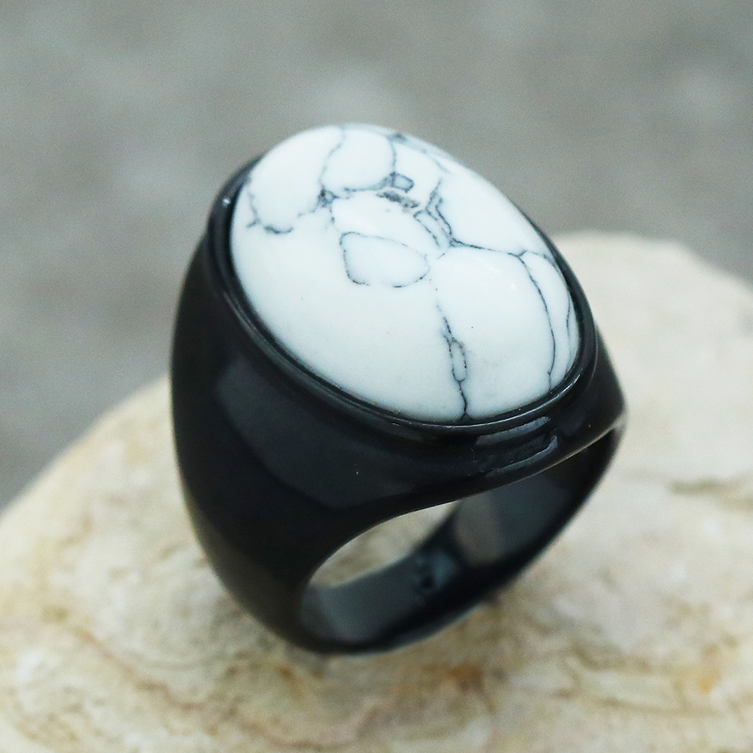 23g Weight Natural Stone Inlay Material Rings Classification 1 Piece Quantity Holiday, Street Occasion Titanium Steel Material Round Pattern Men's Gender Inlay Design Hip-Hop Style Hip-Hop Round Titanium Steel Inlay Natural Stone Men's Rings 15