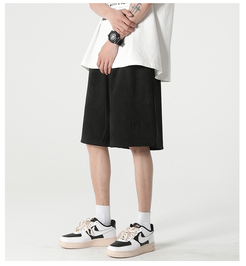 New summer casual shorts for men, suede loose stretch capri pants, American steel stamp straight-leg sport pants pic 9