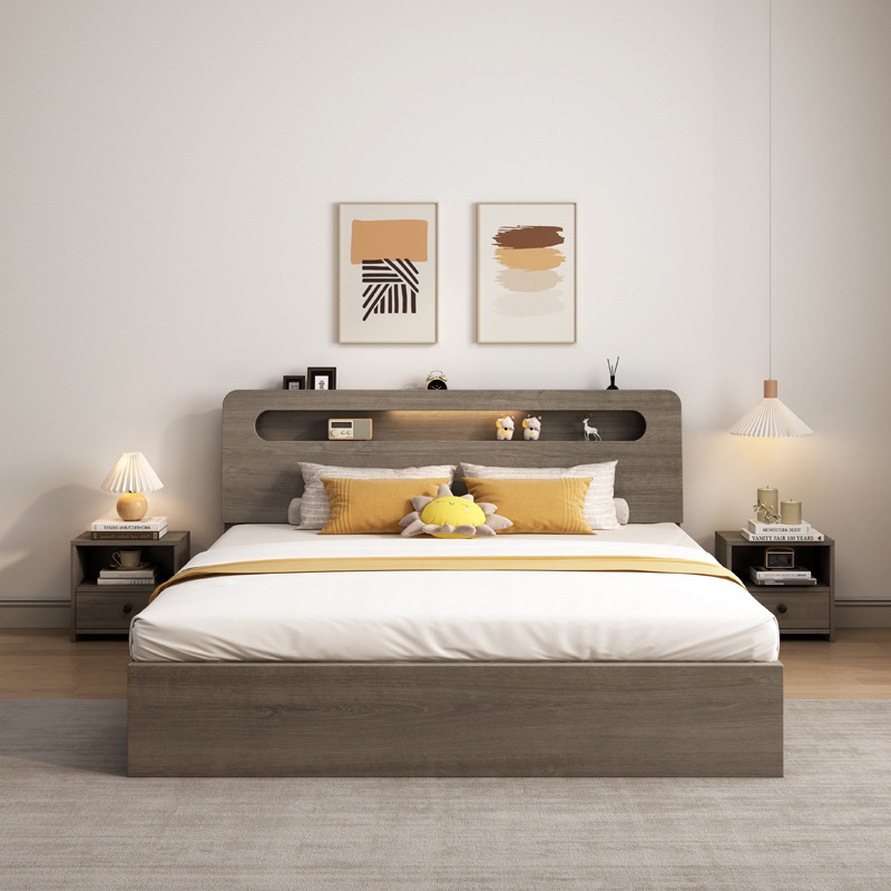 North American Gray Walnut Color Box Bed Double 1.8m Large Bed Hotel Tatami Hotel Room 1.5m Bed B&B