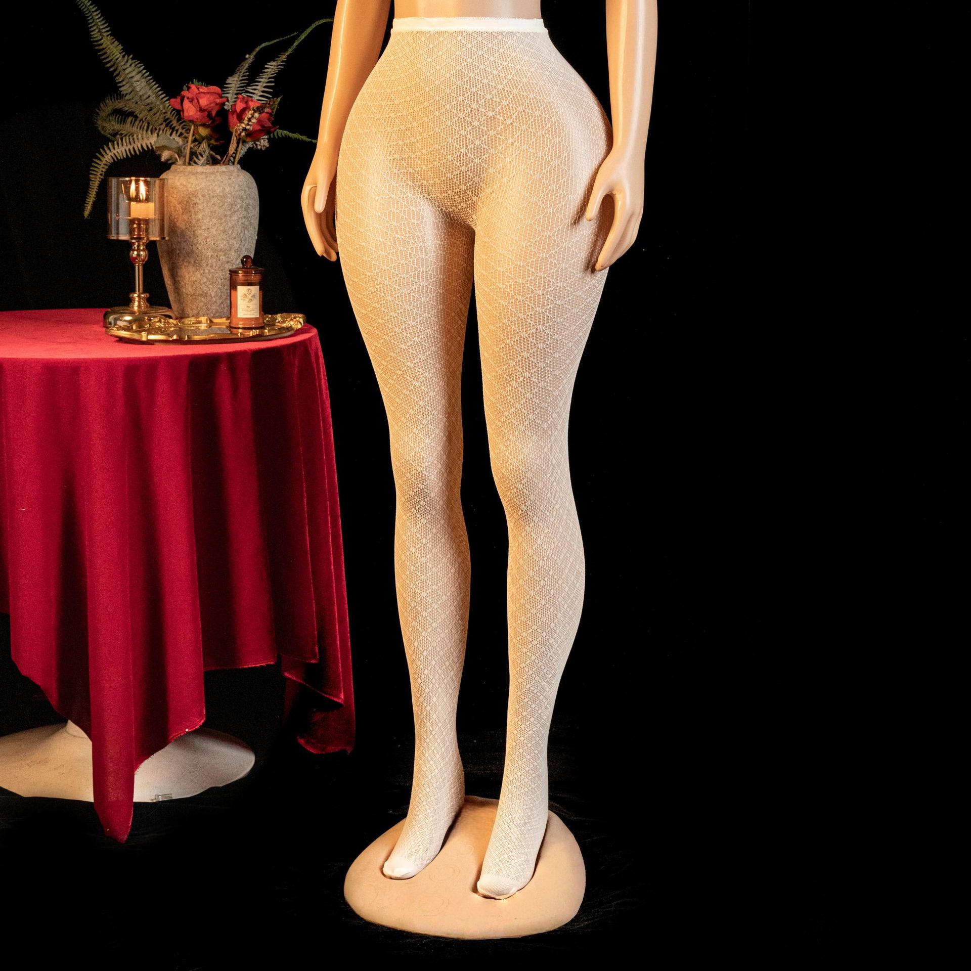 Conjunto de Lencería y Medias de Red WK81 de Nailon y Elastano para Citas de Pareja
