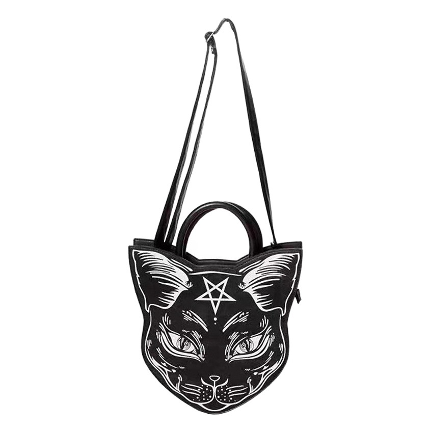 Cross-border Harajuku estilo oscuro gato crossbody bolsa Moda embrague estilo punk gato cara Halloween bolso de las mujeres