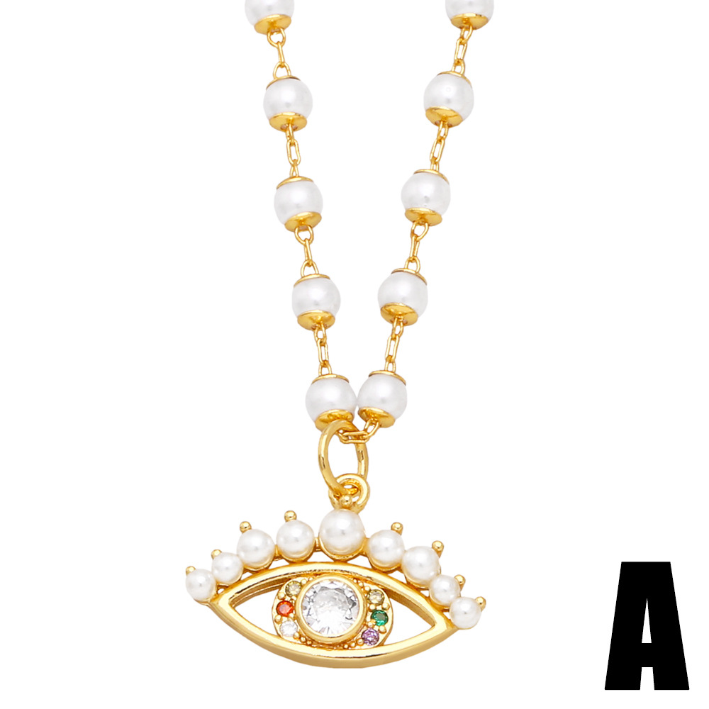 Fashion Eye Copper Inlay Artificial Pearls Zircon Pendant Necklace 1 Piece