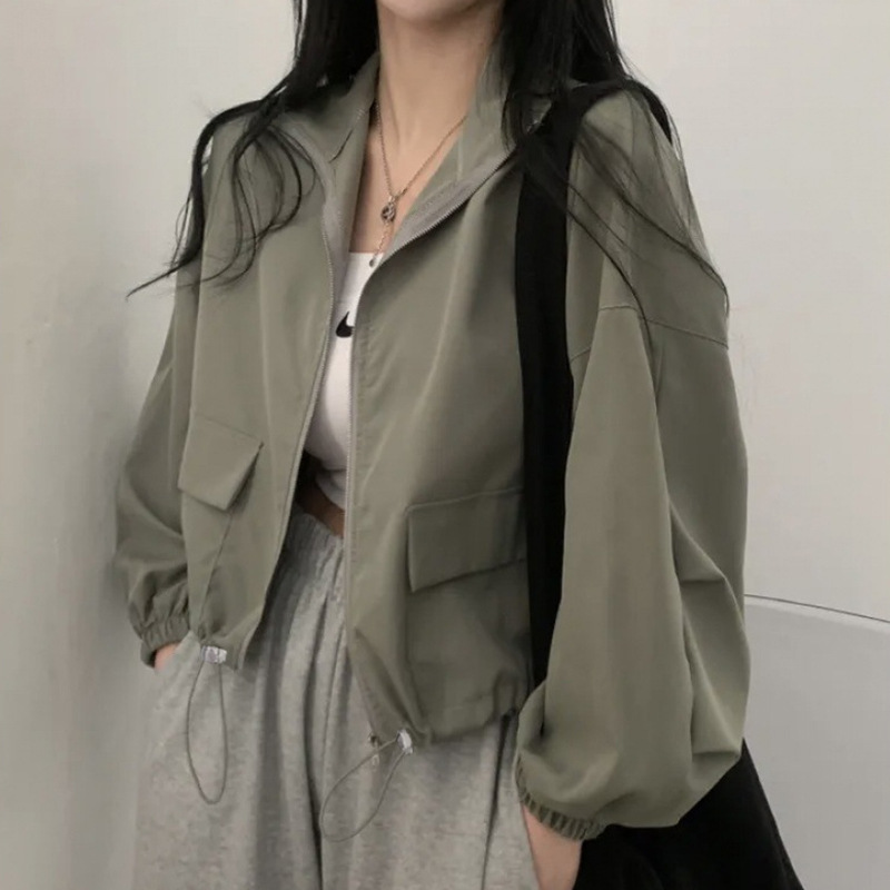 Spring and Summer Thin Sunscreen Windproof Fashion Retro All-match Workwear Drawstring Short Baseball Suit Jacket Jacket Coat Trendy