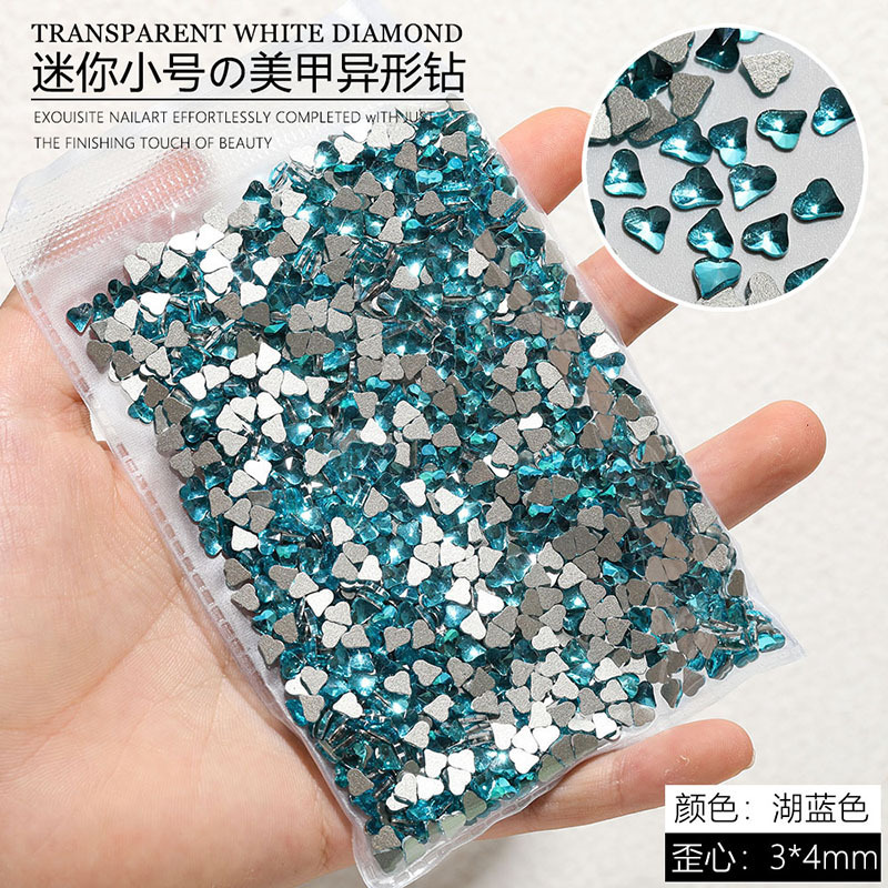 新しいレイクブルーミニ小さなネイルアートダイヤモンド平底特殊形状ダイヤモンドラブミックスインターネット有名人ホットスタイルネイルデコレーション卸売|undefined