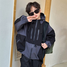 男童2025新款冲锋衣外套春秋款儿童秋装连帽风衣男宝秋季拼色上衣