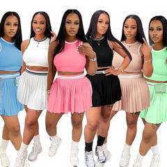 TD2806 ヨーロッパとアメリカのクロスボーダー婦人服 Amazon AliExpress ノースリーブショートベストカジュアルプリーツスカートスーツ