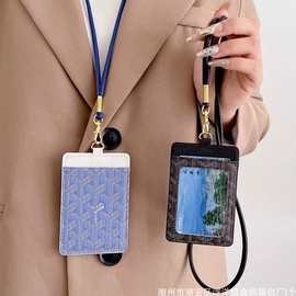 新款双拼色卡套双卡位跨境现货卡包带挂绳挂脖工作牌胸牌卡夹狗牙