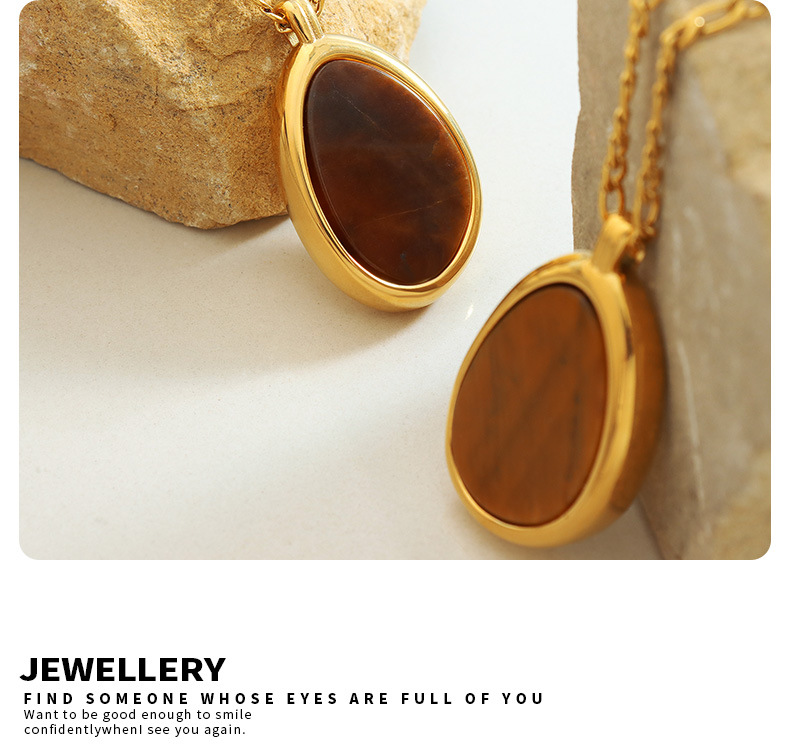 Fashion Oval Titanium Steel Plating Inlay Natural Stone Pendant Necklace 1 Piece